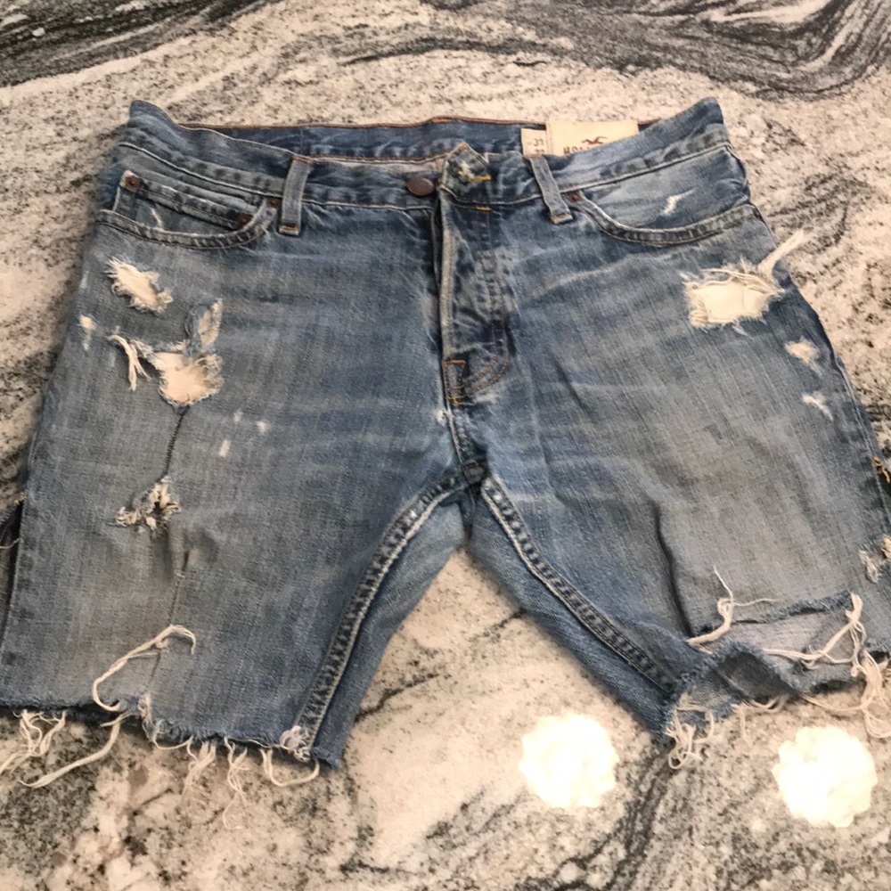 Mens Hollister distressed denim cut offs